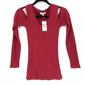 Sofia Vergara Women's Size Small Cold Shoulder Sweater Wine Red NWT